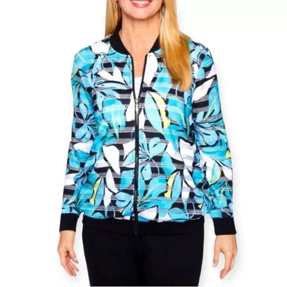 NWT Alfred Dunner Womens 18W Play Date Jacket Hawaiian Floral Tropical Zip Front - Picture 1 of 9